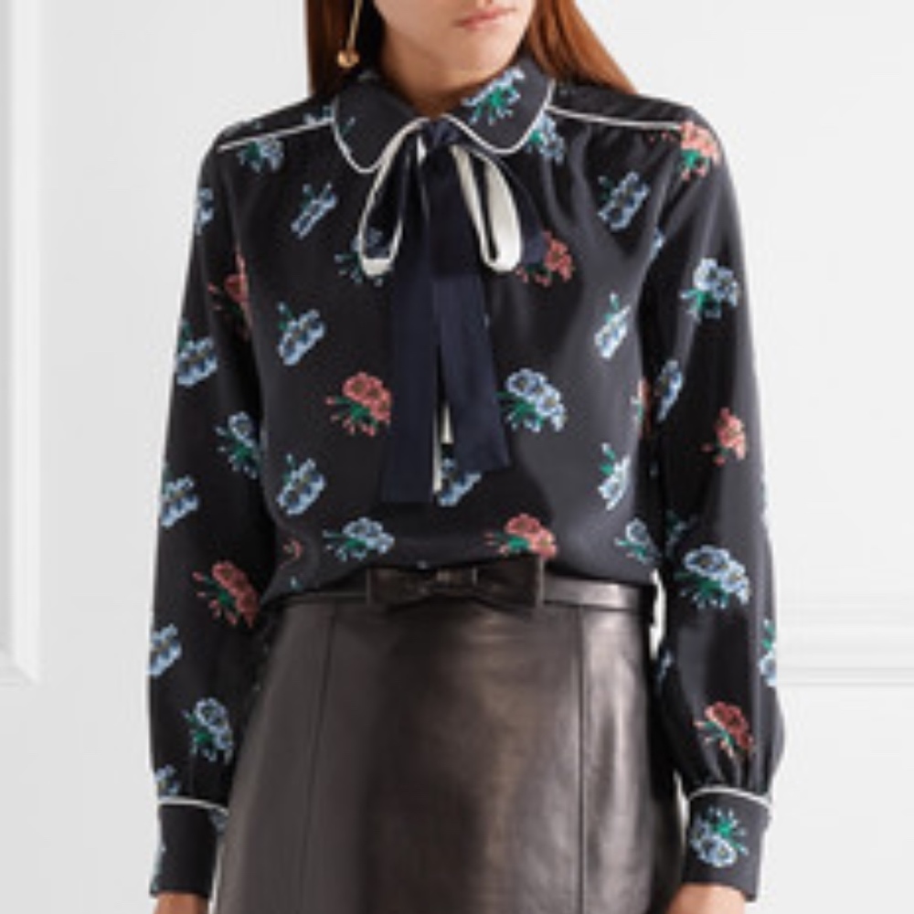 MARKUS LUPFER CARMEN PUSSY-BOW FLORAL SILK BLOUSE